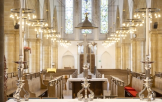 The altar and stained-glass windows inside Great Yarmouth Minster.