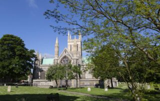Great Yarmouth Minster seen across the churchyard