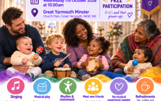 Small Sounds: free music, singing and play for ages 0–5 and their grown-ups at Great Yarmouth Minster, starting 7 October 2026 at 10am.