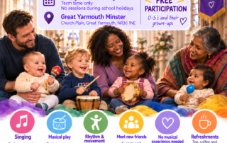 Small Sounds: free music for ages 0–5 and their grown-ups, Wednesdays at 10am at Great Yarmouth Minster during term time only.